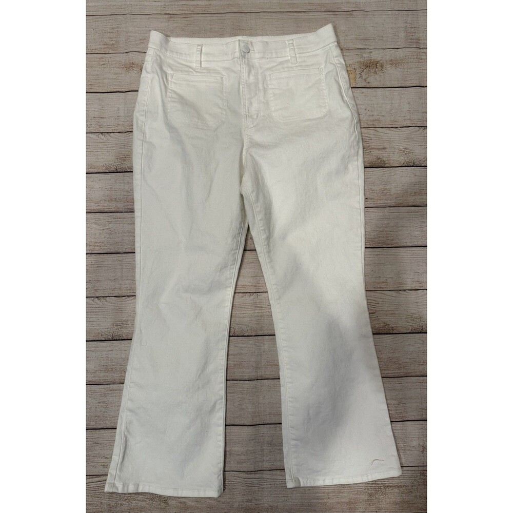 Rivete Front Pocket White Denim Cotton Jeans Kick Crop Flare Leg size 30